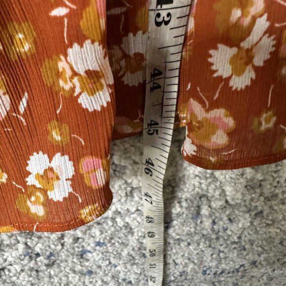 J Crew Dress Womens XXS‎ Brown Floral Long Sleeve V Neck Midi Ruffle Hem Boho - Picture 4 of 6